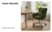 Adjustable Height Upholstered Swivel Chair 360° Rotation Upholstered Rolling Armchair Soft Padding Office Seating Support for Students, Adults, Teens, Dormitory, Study Room, Bedroom, Vanity Area