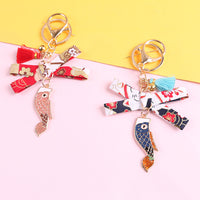 Japanese Style Lucky Koi Fish Keychain Charm for Phones and Bags, Metal Couple Gift
