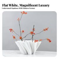 Sculptural Matt White Vase Home Decor Folded Ribbon