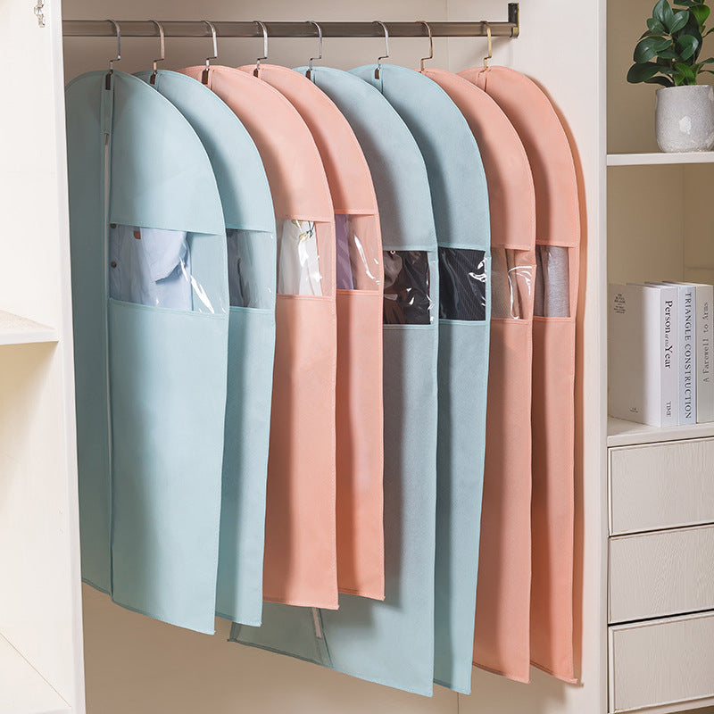 Non-Woven Garment Bag for Clothes Storage, Dustproof Suit and Coat Cover with Hanging Loop