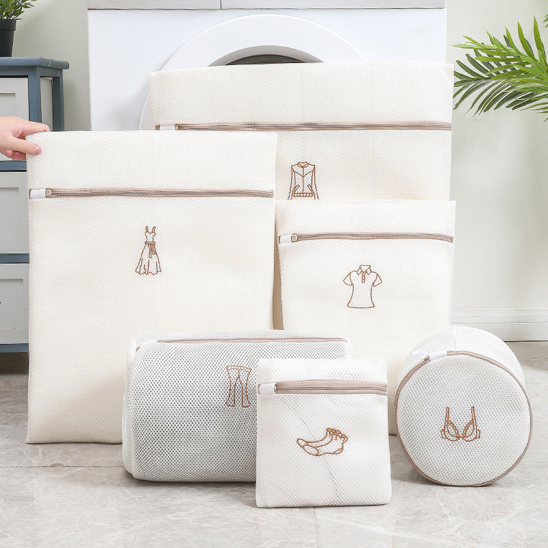 Embroidered Sandwich Mesh Laundry Bag for Delicates, Double-Layer Washing Machine Protector