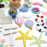 112-Piece Beach Micro Landscape Ornament Set with Coconut Trees, Umbrellas, and Starfish