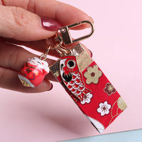 Ceramic Lucky Cat Keychain with Tassel for Bags and Car Keys
