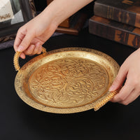 Serving Tray with Handles Gold-Tone Metal Serving Tray Round for Dining Table