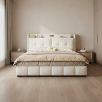 Gas Lift Storage Bed Frame Cream Airy Aesthetic Bed Frame for Couples, Small Apartments