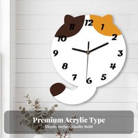 Feline Wall Clock Quiet Mechanism Cat Shaped Wall Clock Non-Ticking for Kids, Kindergarten, Playroom, Nursery