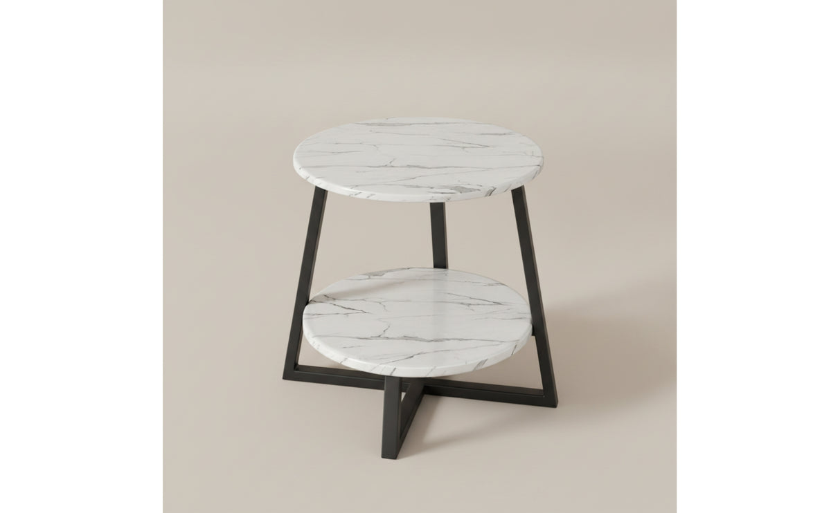 Round Side Table with Shelf Compact Small Round Side Table Space-Saving Furniture for Living Room, Bedroom