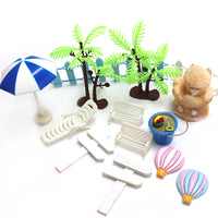 112-Piece Beach Micro Landscape Ornament Set with Coconut Trees, Umbrellas, and Starfish
