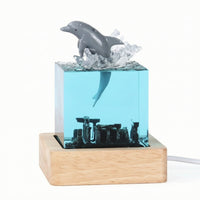 Aquatic Ocean Resin Lamp Ambient Night Light with Wood Base Transparent Lamp with Wood Base Decorative for Study