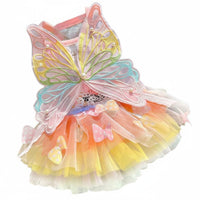 Lightweight and Breathable Rainbow Butterfly Pet Dress Pearl Embellished Rainbow Tulle Pet Dress Summer Puppy Tutu for Small Dogs, Cats, Young Dogs, Photo Shoots, Parties, Holidays