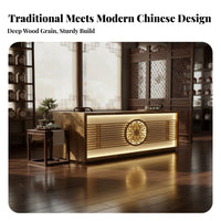 New Chinese Design Reception Desk Carving Solid Wood Cashier Bar Table Sturdy Construction Timeless Hotel Welcome Desk for Cashiers, Teahouse