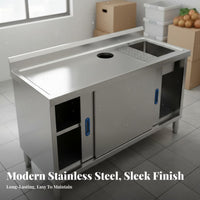 Rust Stainless Steel Kitchen Workstation Easy to Clean Stainless Steel Utility Sink Workbench Heavy Duty Commercial Prep Table with Sink Multi-Functional for Restaurant Owners, Professionals, Workshop, Laundry Room, Basement, Outdoor