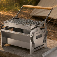 Portable Flip Barbecue Grill Wooden Handle Camping Cooker Easy to Clean Outdoor Cooking Gear for Picnic