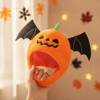 Pumpkin Hat with Wings Spooky Halloween Soft Headwear Jack-O'-Lantern Head Cover Comfortable Pumpkin Head Mask Oversized