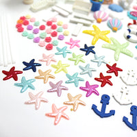 112-Piece Beach Micro Landscape Ornament Set with Coconut Trees, Umbrellas, and Starfish