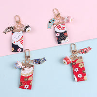 Ceramic Lucky Cat Keychain with Tassel for Bags and Car Keys