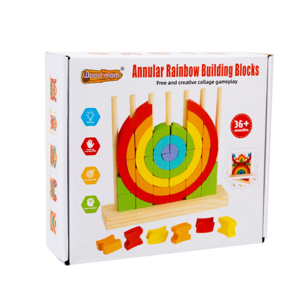 Wooden Stacking Toy with Dowels Educational Rainbow Stacking Blocks Rainbow Stacker Educational Playset Colorful