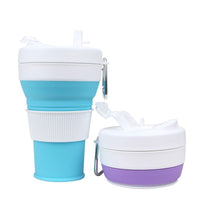 Collapsible Silicone Water Bottle with Carabiner and Straw, Food-Grade Portable Coffee Cup for Travel and Outdoor Activities