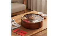 Dried Snack Server Box with Lid Round Wooden Nut Platter Food Storage Container for Party, Living Room