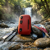 Adjustable Strap Waterproof Backpack Front Loops Zip Pocket Backpack Red-Orange Rucksack Black Trim