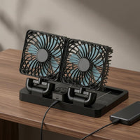 360-Degree Rotation Two-headHead Car Fan Shielded Grille Solar-Powered Fan