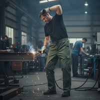 Men's Cotton Work Pants with Reinforced Crotch, Durable and Stain-Resistant