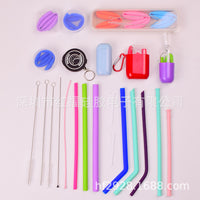 Food-Grade Silicone Straw Set with Cleaning Brush, Reusable Foldable Drinking Straws for Travel and Home