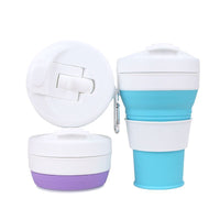 Collapsible Silicone Water Bottle with Carabiner and Straw, Food-Grade Portable Coffee Cup for Travel and Outdoor Activities