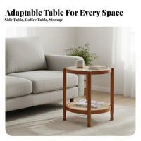Nordic Design 2-Tier Round Side Table Vintage design two-levellevel Round Stand with Woven Shelf space-saving Size Nightstand Tapered Legs for Apartment Dwellers, Homeowners, Students, Living Room, Corner Space, Bedroom, Entryway