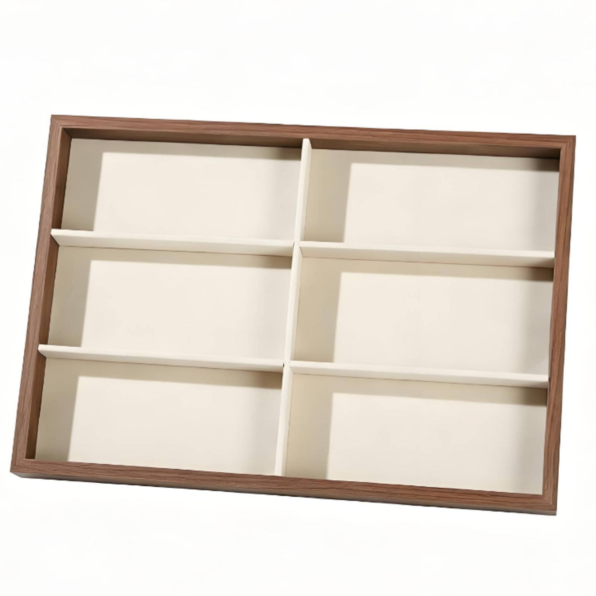 Divided Interior Wooden Eyeglass Display Box Lined Insert 6-Compartment Display Box Rectangular Easy to See