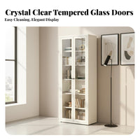 Dustproof Glass Door Storage Cabinet Large Capacity Glass Door Display Case Sturdy and Long-Lasting Bookcase Heavy Load-Bearing for Book Lovers, Homeowners, Collectors, Study Room, Balcony, Home Office, Retail Stow
