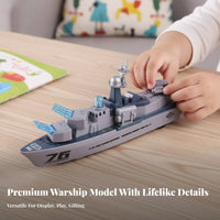 Toy Warship with Helicopter Light-up Toy Warship with Wheels Rolling Warship Model for Kids, Boys, Tabletop Play, Pretend Battles