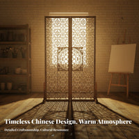 Chinese Design Wooden Screen Solid Wood Antique Fretwork Room Divider Handmade Hollow Carved Lattice Partition for Tea House, Restaurant