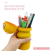 Retractable Silicone Pencil Case with Cartoon Animal Design, Stand-up Pen Holder for Students