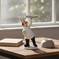 Hand-Painted Chef Figurine Resin Figurine with Tray Compact Chef Statue Collectible for Kitchen, Countertop