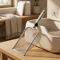 Cat Waste Sifter with Fine Mesh, Fine-mesh Stainless Steel Waste Sifter for Clumping Bentonite, Flat Sifter with Small Holes for Sifting
