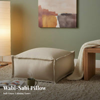Wabi-Sabi Design Square Pouf Japanese aesthetic Plush Footstool Cube Multi-Purpose Floor seat Thick Padding for Meditators, Homeowners, floor mat Room, Bedroom, Meditation Space, Entryway