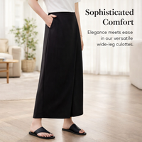 Work Trousers for Women with Elastic Waist and Wide Leg Palazzo Fit, Premium Cellulosic Fabric Summer for Office Wear, Plus Size Culottes