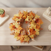 Fall Wreath with Pumpkins Handmade-Look Autumn Wreath Seasonal for Entry Door