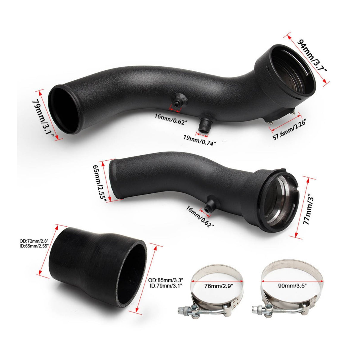 Aluminum Turbo Intake Pipe Kit Lightweight Intercooler Piping Kit with Clamps Corrosion-Resistant Intake Pipe with Clamps High-Performance for Car Enthusiasts