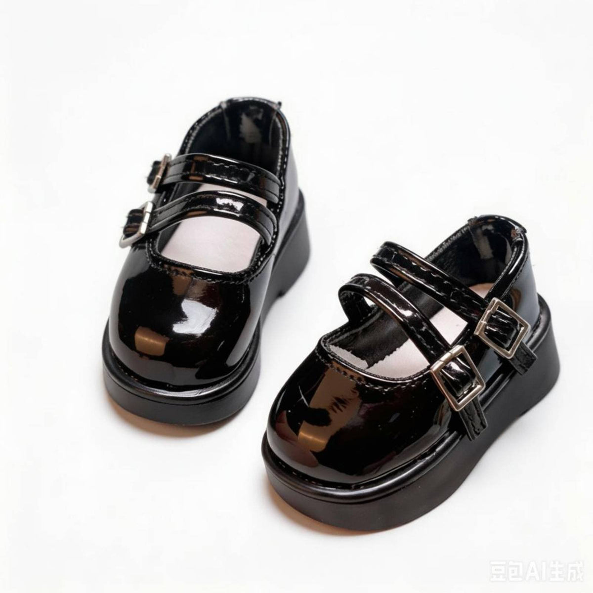 Double Buckle Doll Shoes Handcrafted Toy Fashion Bow Detail PVC Material for Photo Photography