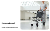 Foldable Design Lightweight Travel Wheelchair Wheel Locks Folding Wheelchair Sturdy Steel Frame Portable Mobility Chair Airline-Friendly for Travelers, Caregivers, Daily Use, Medical Appointments, Airport, Outdoors
