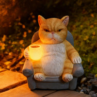 Cat Figurine with Solar Light Decorative Tabletop Ornament Small for Balcony