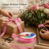 2.5cm Gold Stamped Cake Ribbon Sheer Organza Floral Packaging Decorative Satin Ribbon for Gifts