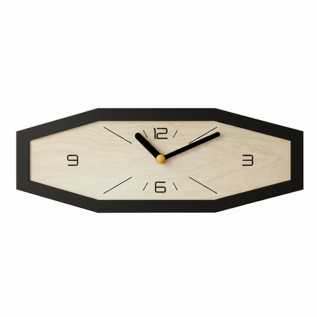 Hexagonal Wall Clock Elegant Clock with Woodgrain Dial Large Slim Profile for Living Room, Home Office