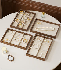 Wooden Jewelry Tray with Compartments for Earrings, Rings, and Bracelets