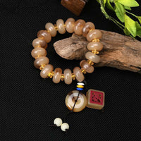 Tibetan Imitation Yak Horn Bracelet with Abacus Beads and Apple-Shaped Prayer Beads for Men and Women