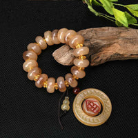 Tibetan Imitation Yak Horn Bracelet with Abacus Beads and Apple-Shaped Prayer Beads for Men and Women