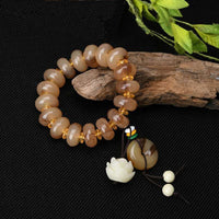 Tibetan Imitation Yak Horn Bracelet with Abacus Beads and Apple-Shaped Prayer Beads for Men and Women