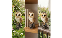 Owl Figurine with Stump Base Hand Painted Owl Figurine Decor Lifelike Realistic for Gardeners, Garden, Yard